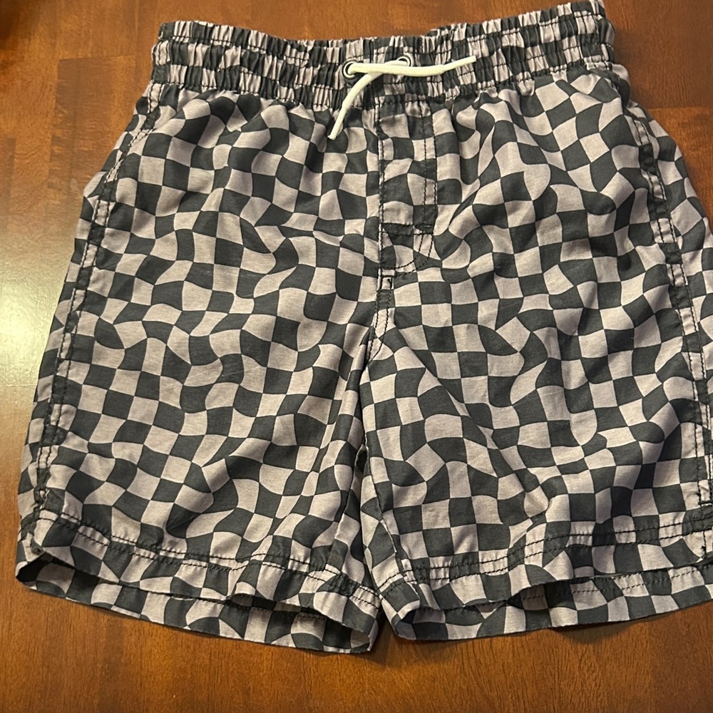 Old Navy Kids Black and Gray Checkered Swim Trunks